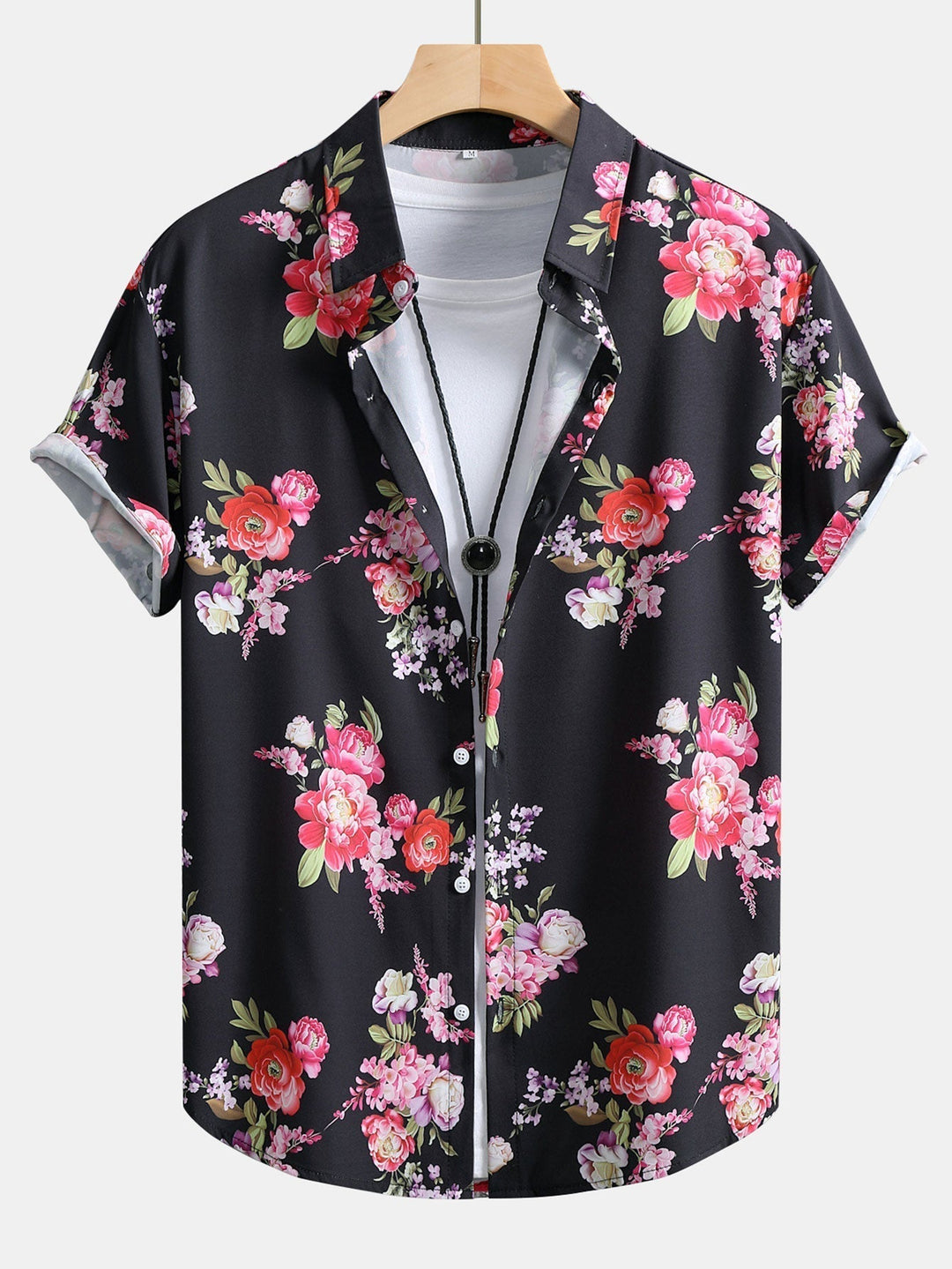 Floral Paint Button Up Shirt & Man Mid Length Drawstring Swim Shorts