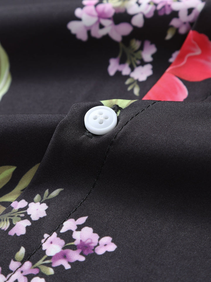 Floral Paint Button Up Shirt & Man Mid Length Drawstring Swim Shorts