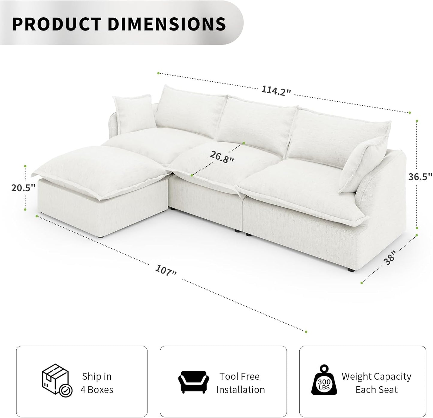 Sofá modular en L con chaise longue