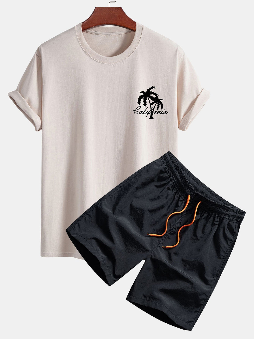 California Palm Tree Print Cotton T-Shirt & Swim Shorts