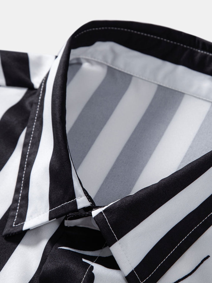 Floral Stripe Patchwork Print Button Up Shirt & Swim Shorts